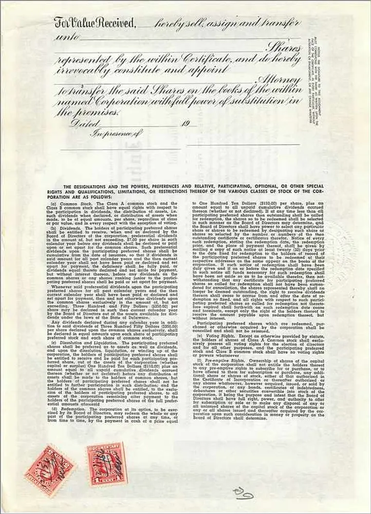 Action de participation de la société John Blair & Company — action de classe B — éditeur Dwight & M. H. Jackson, Chicago - Verso