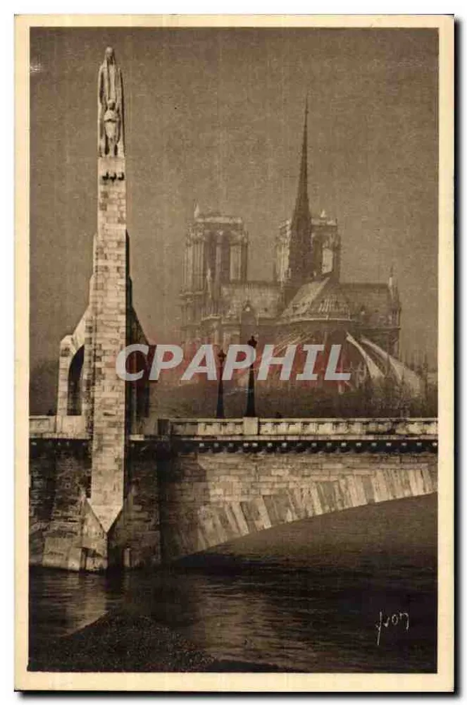 Notre-Dame di Parigi — vista con la statua di Santa Geneviève sulla Senna — editore L. Ruel, n. 38 - Recto