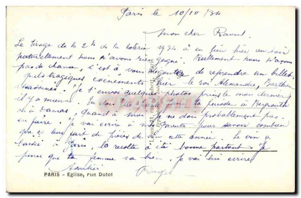Paris - Igreja, rua Dutot — editor não indicado, número de série não visível - Verso