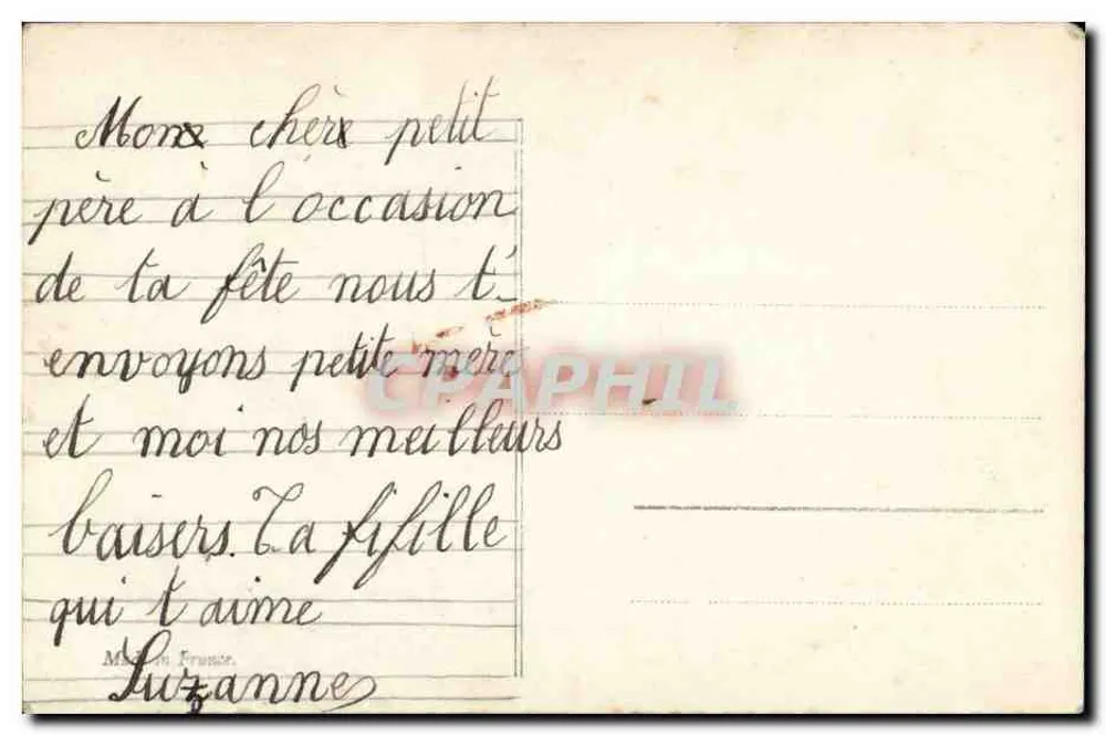 Niño que toca un instrumento — Francia — editor no visible - Reverso