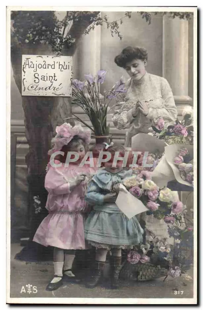 Zwei Kinder und eine Frau mit Blumenstrauß — AJS 317 — AJS - Vorderseite