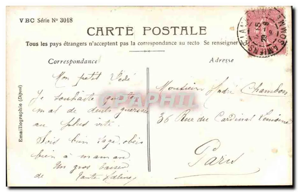 Kleine Mädchen mit einem Obstkorb — Stebbing Paris — Serie Nr. 3018 - Rückseite