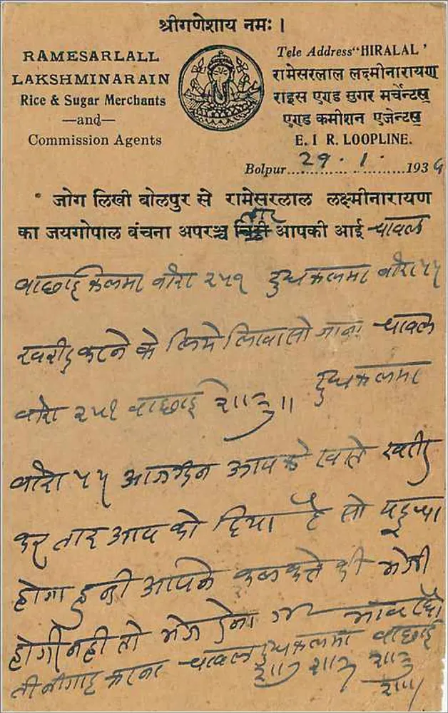 Rameshminarayan — Bolpur — Jaipur (Rajputana) — Cartão de correio da Índia - Verso