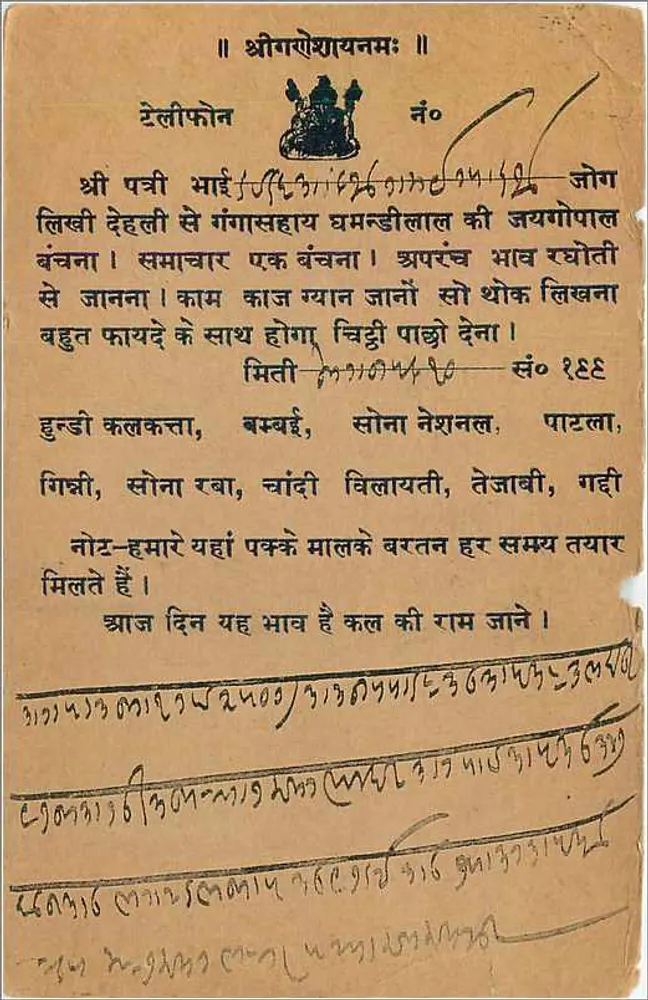 Carta postal indiana — texto em devanagari — editor indiano, n° 142 - Verso