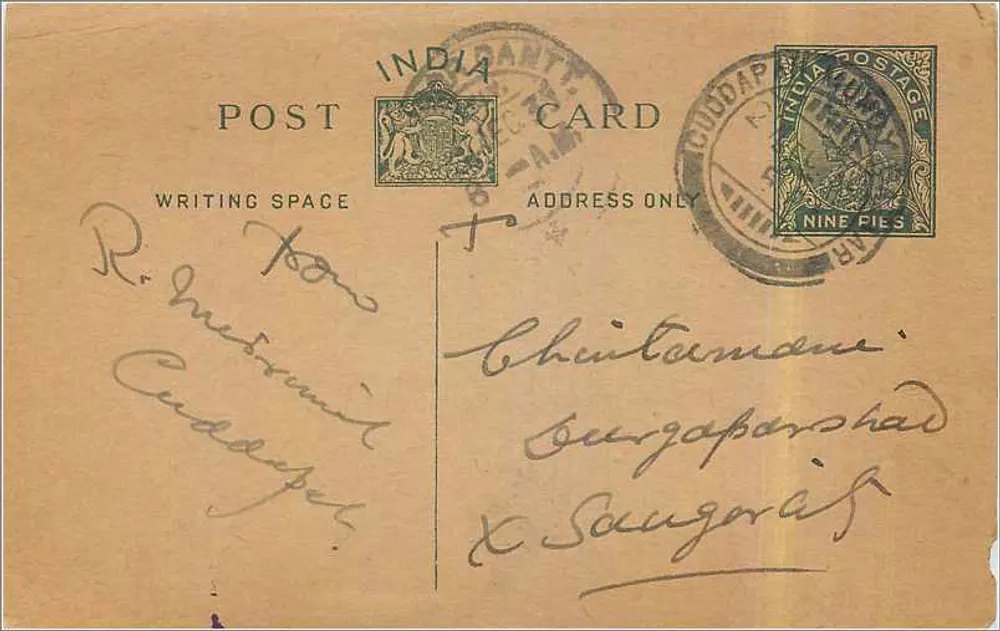 Carta postal indiana — Sangravas — editor não visível - Frente