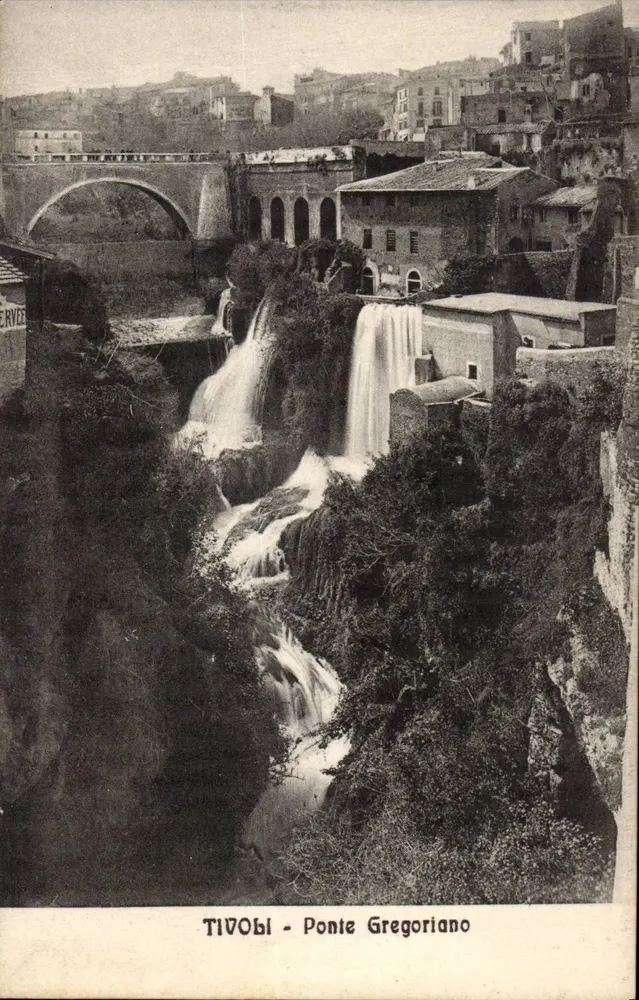 Tivoli - Ponte Gregoriano — Ansicht der Wasserfälle und Brücke - Vorderseite
