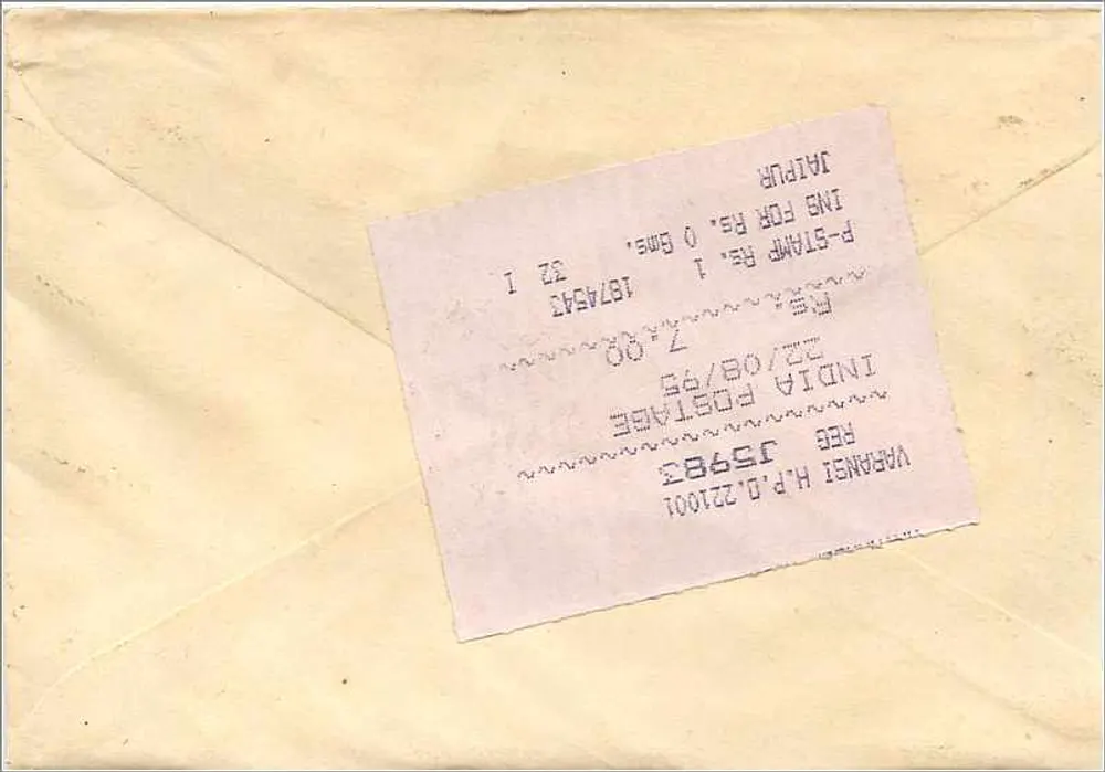 Jaipur — Envelope registrado em torno de 1974 — India Post - Verso