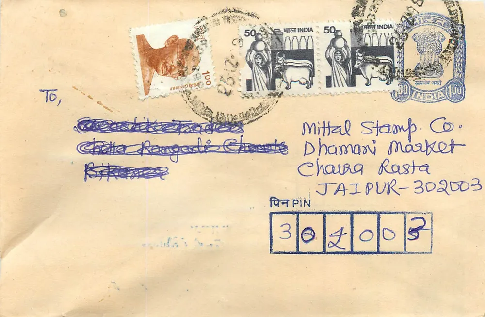 Carta postal indiana — envio de Wanakhoi para Jaipur — editor Mittal Stamp Co. - Frente