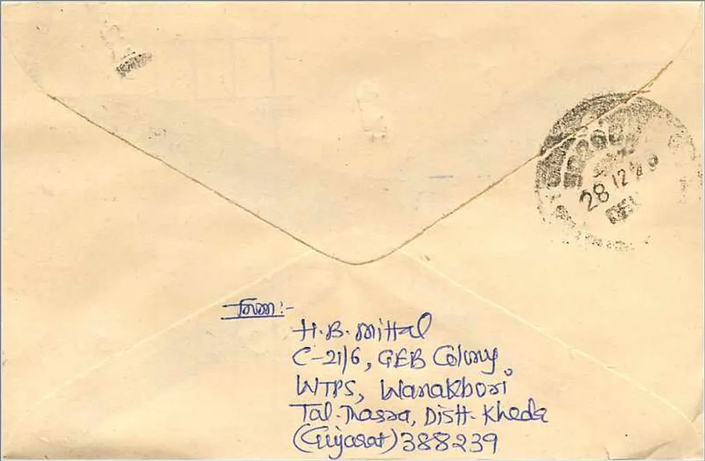 Carta postal indiana — envio de Wanakhoi para Jaipur — editor Mittal Stamp Co. - Verso