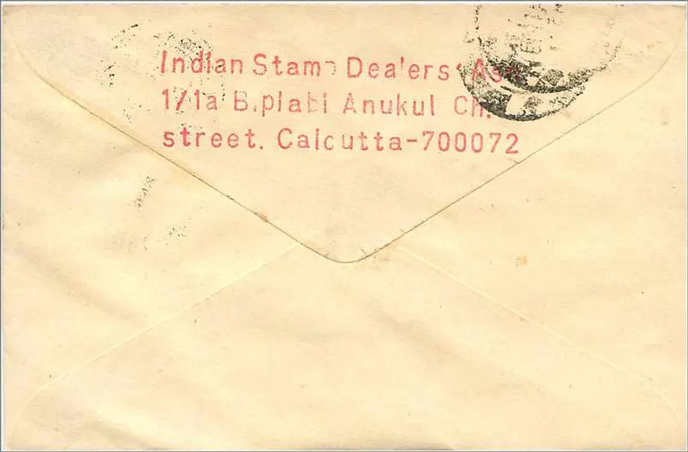 Carta postal destinada ao Sr. B.K. Poddar em Calcutta — editor Indian Stamp Dealers' Association - Verso