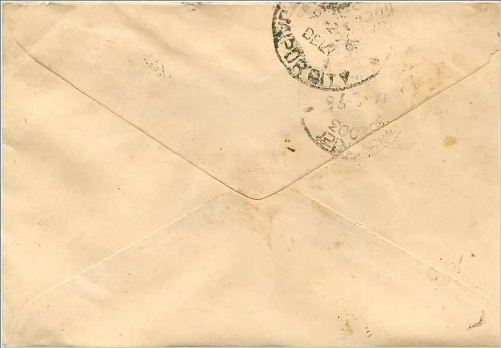 Bhavnagar - 3 (Rajasthan) — cartão postal com selo de 100 roupias e carimbo de expedição - Verso