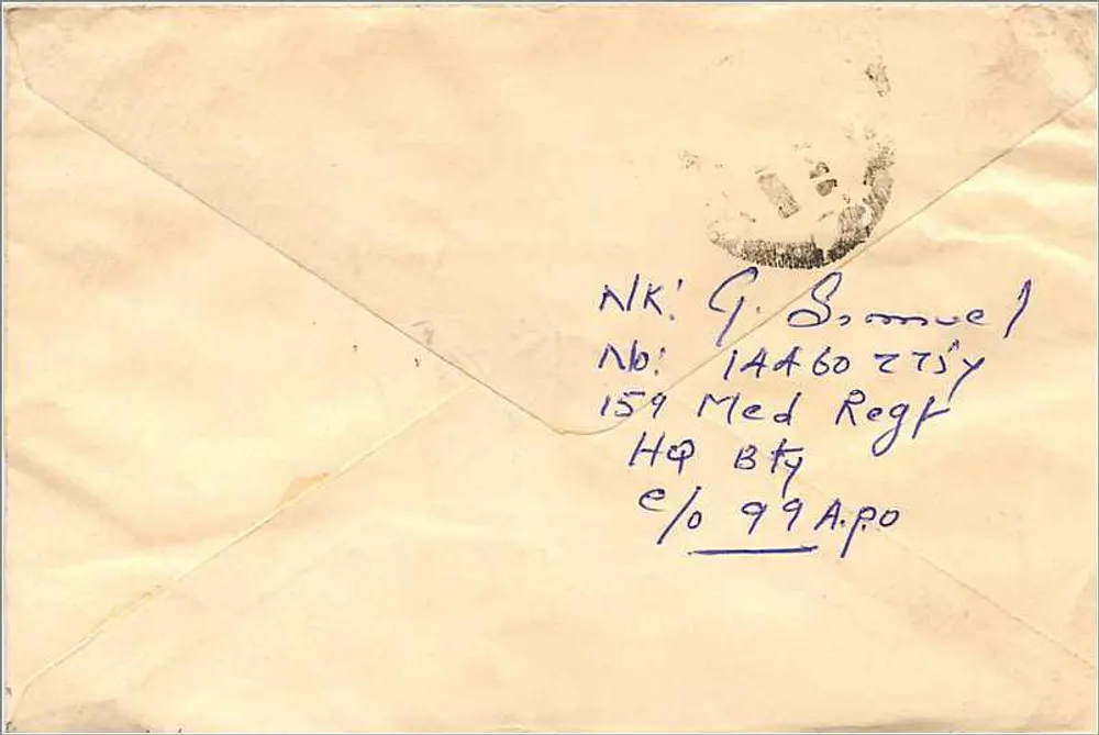 Envelope postal indiano — Stamps Syndicate, Calcutta — selo de 100 INR - Verso