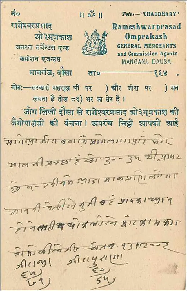 Estado de Jaipur — carta postal com selo e carimbo — editor Rameshwarprasad & Co., Dausa - Verso
