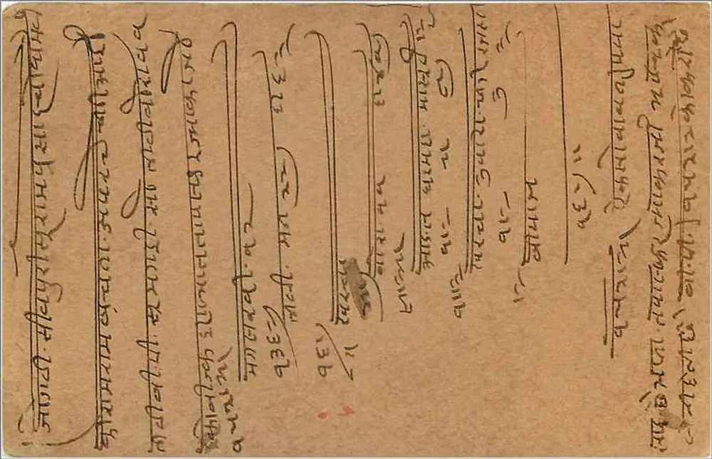Gwalior — carta postal indiana com selo e carimbo - Verso