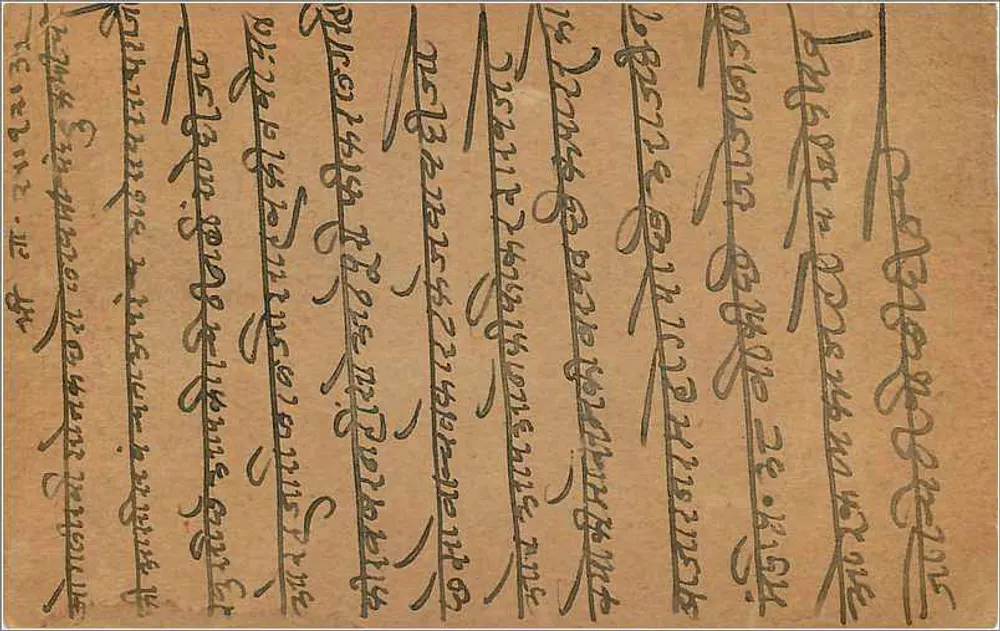 Carta postal indiana — Gwalior — selo de 9 pices — texto em escrita devanagari - Verso