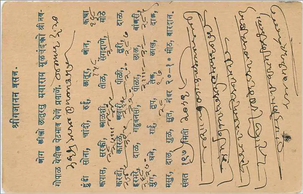 Carta postal indiana — escrita em malayalam e inglês — destinatário em Norder - Verso