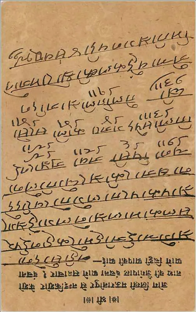 Carta postal indiana — texto em escrita devanagari — editor indeterminado - Verso