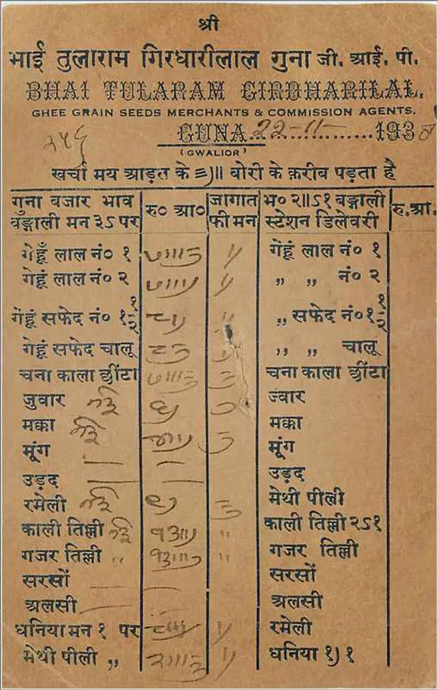 Gwalior — Mercadores de Ghee — editor Gwalior, número de série 22-11-1938 - Verso