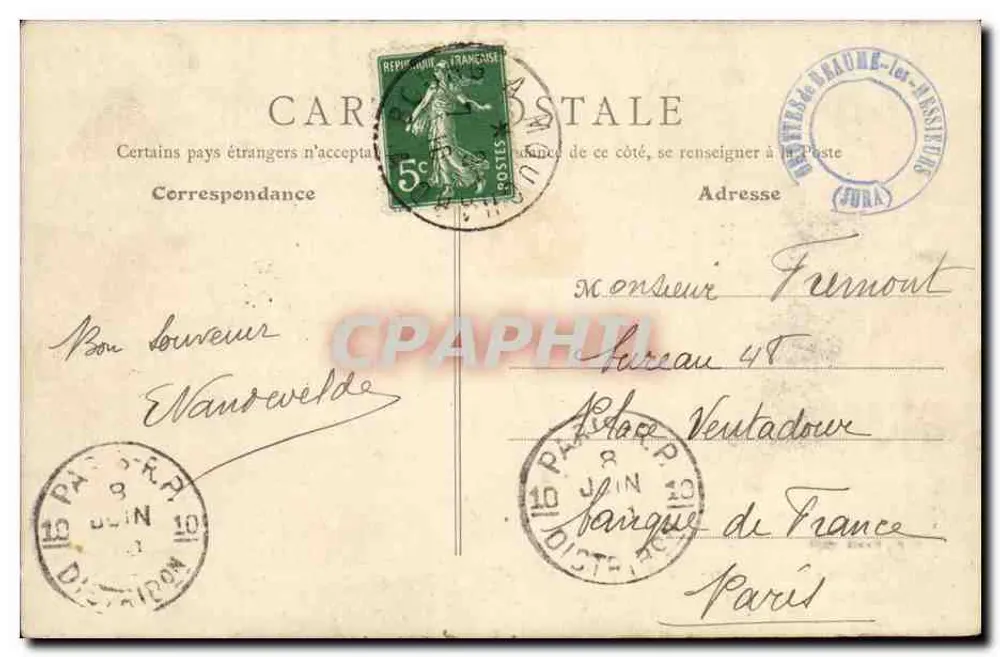 Baume-les-Messieurs (Jura) — Cascades des Tufts durch die großen Wasser — B. F., Paris, Nr. 96 - Rückseite