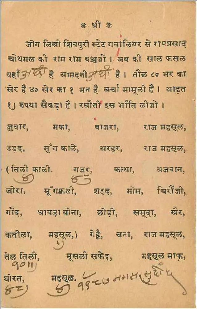 Gwalior — carta postal indiana com texto em devanagari — editor indiano - Verso