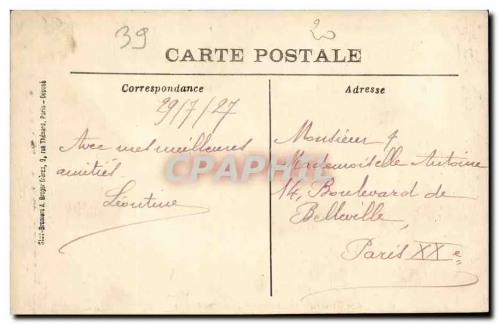 Visão Geral de La CHAUX-des-CROTHENAY — editor Stanis-Brauwe & Broger, Paris - Verso