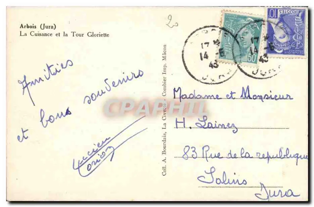 Arbois (Jura) — A Cuisance e a Torre Gloriette — Editor Combier - Verso