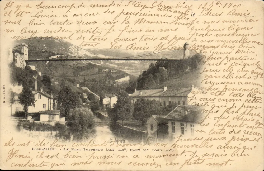 Saint-Clau de - O Ponte Suspensa (alt. 440m, alt. 50m, comp. 150m) — Editor E. A. (nº 1490) - Frente