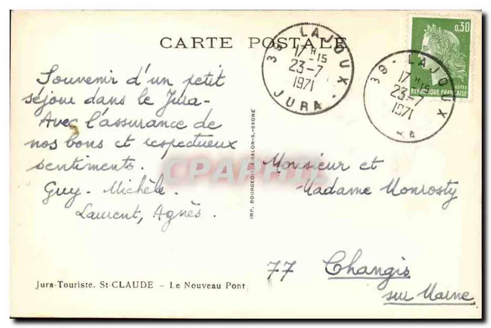 O Novo Ponte — Jura — IMP. BOURGEOIS, HALON-S-BROME - Verso
