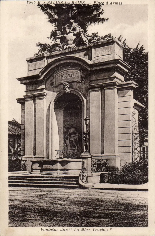 Salins-les-Bains — Place d'Armes — Fontäne 'La Mère Truchot' — Verlag B. 2565 B - Vorderseite