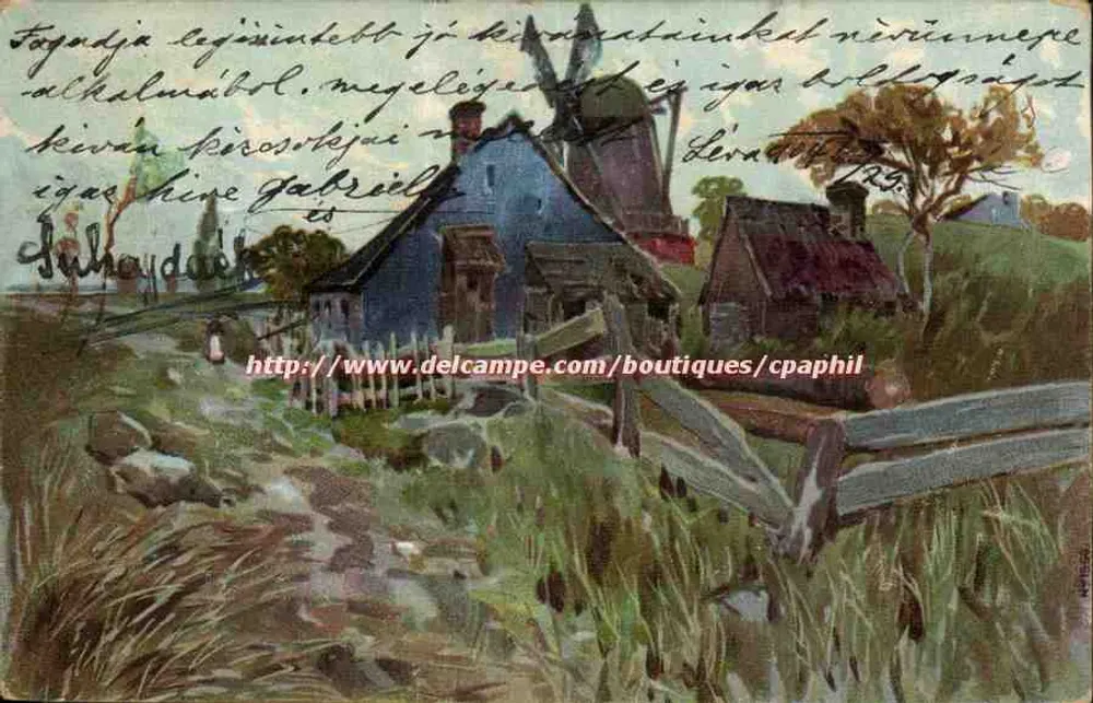 Landschaft mit Windmühle — Értelek, Ungarn — Verlag unbekannt - Vorderseite