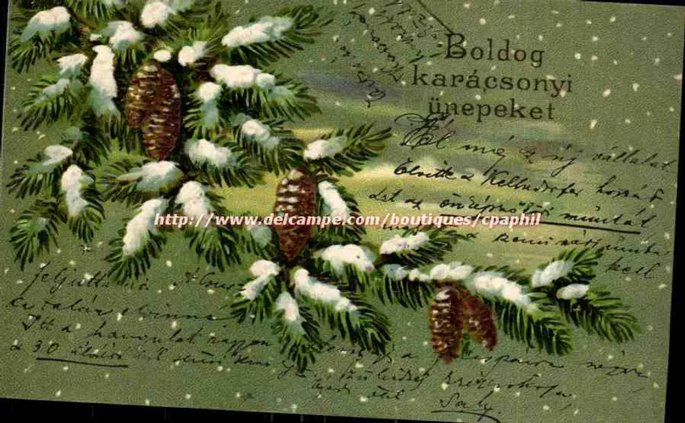 Schneebedeckte Tannenzweige — Weihnachtskarte — unbekannter Verleger - Vorderseite