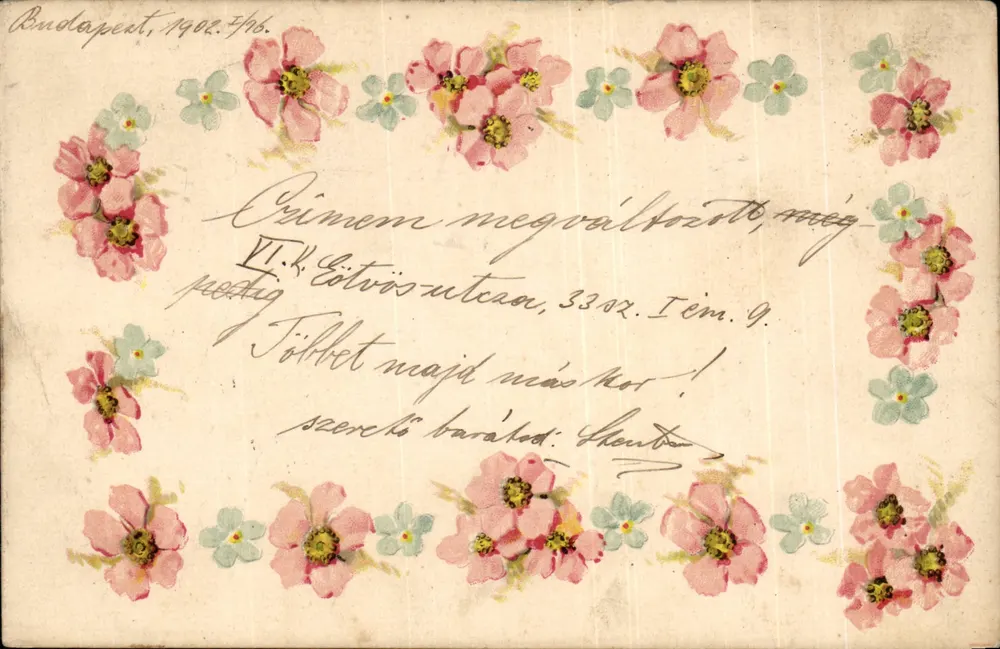 Blütenverzierte Karte — Budapest, 1902 — Verlag Levelező-Lap - Vorderseite