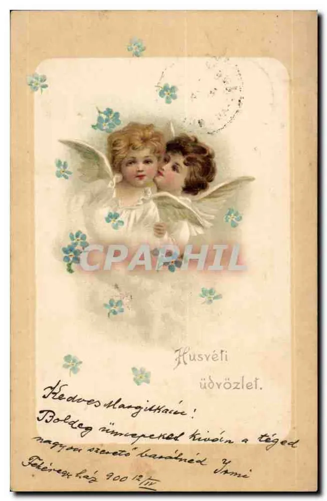 Engel mit Blumen — Husvéti Gruß — Verlag nicht sichtbar - Vorderseite