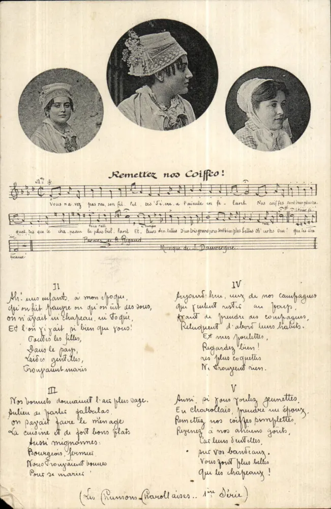 Drei Frauen mit Schals — Setzt unsere Schals wieder auf! — Musik von J. Douangouge — (Les Chansons Chantolaises, 1. Serie) - Vorderseite