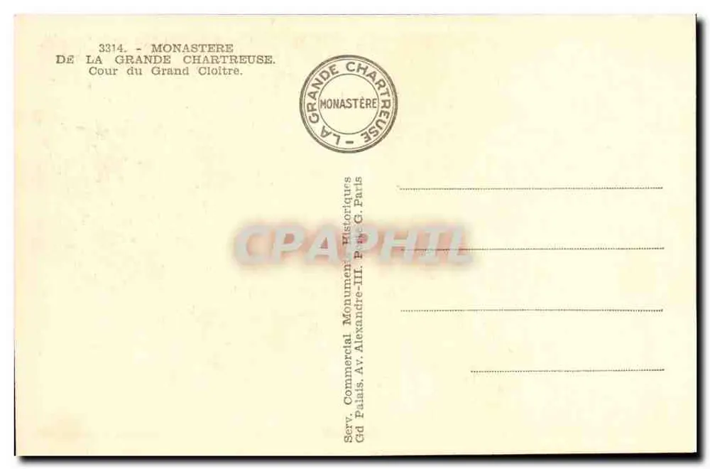 Mosteiro da Grande Chartreuse — Pátio do Grande Claustro — Serv. Comercial Monuments Historiques - Verso