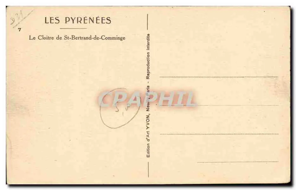 Cloître de St-Bertrand-de-Comminges — Os Pirineus — Édition d'Art YVON, Neuilly-sur-Seine - Verso