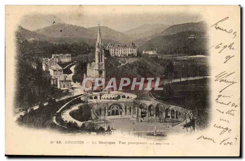 Lourdes — A Basílica. Vista aérea — L. Léhure, Lourdes, N° 53 - Frente