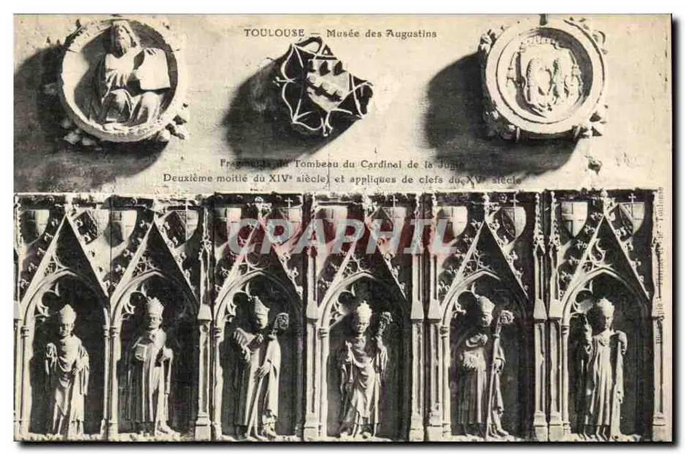 Toulouse - Musée des Augustins - Fragmente des Grabmals des Kardinals de la Jume und Schlüsselapplikationen des 14. Jahrhunderts - Vorderseite