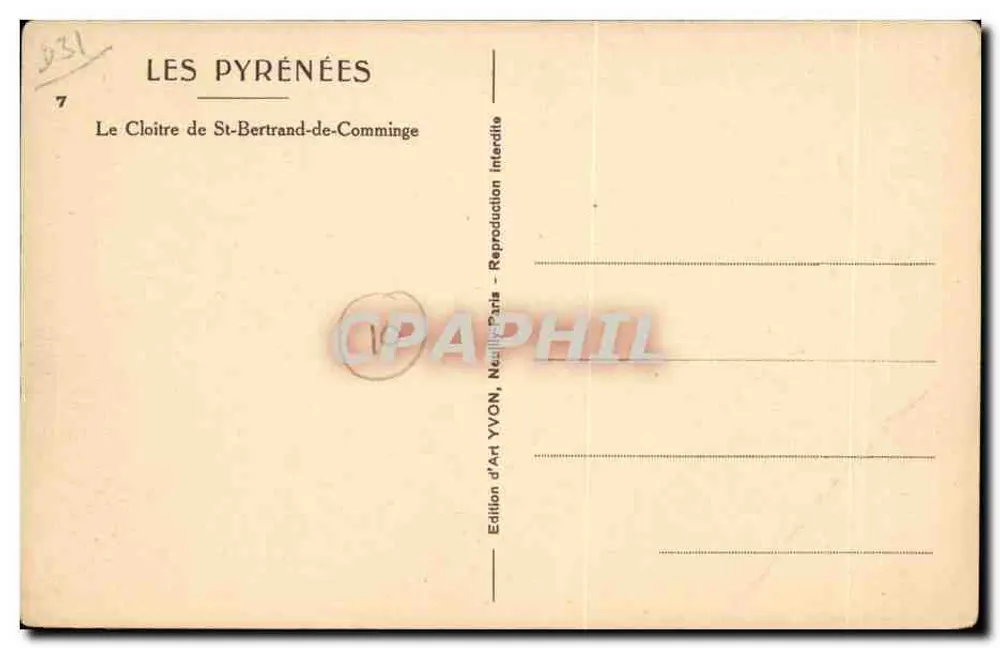 Cloister de St-Bertrand-de-Comminges — Os Pirineus — Edição d'Art YVON, Paris - Verso