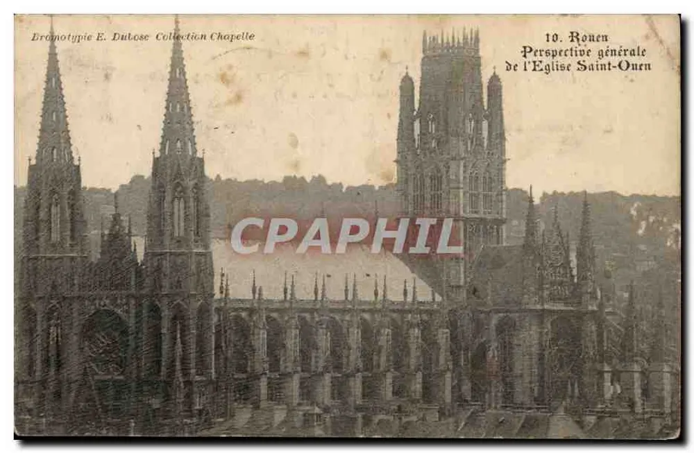 Rouen — Perspectiva general de la Iglesia de San Ouen — Dramotypie E. Dubose Collection Chapelle - Anverso