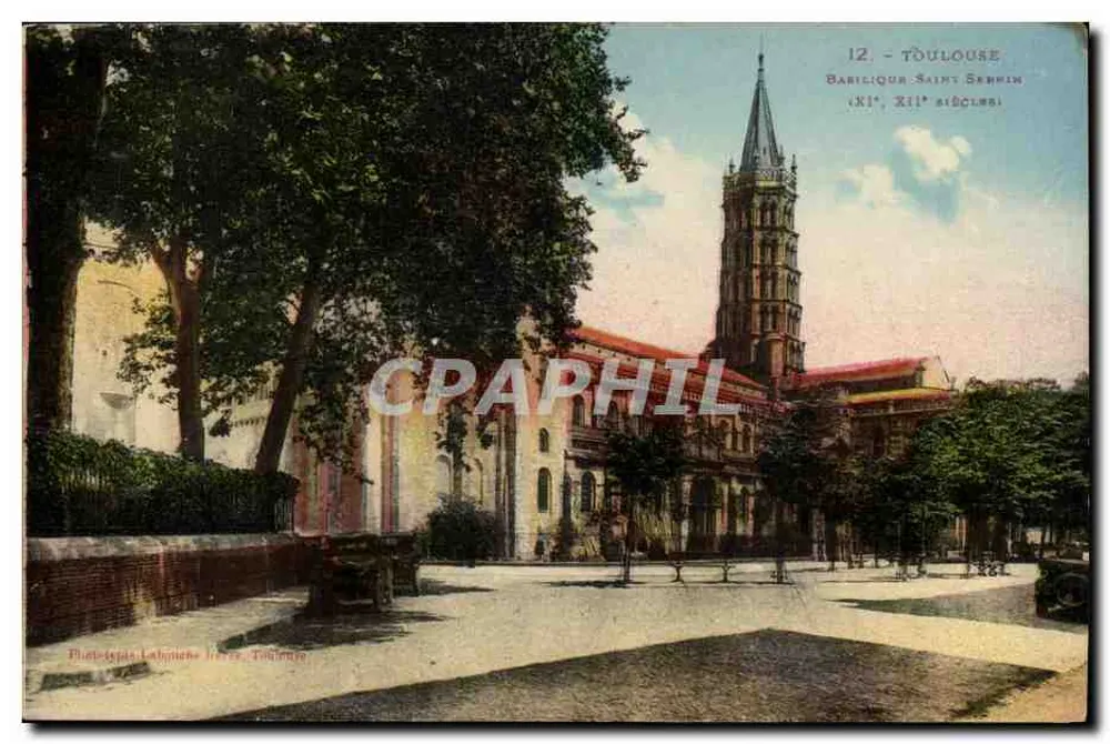 Toulouse — Basílica de São Sernim (séculos XI-XII) — Fototipia Labiche Frères, Toulouse - Frente