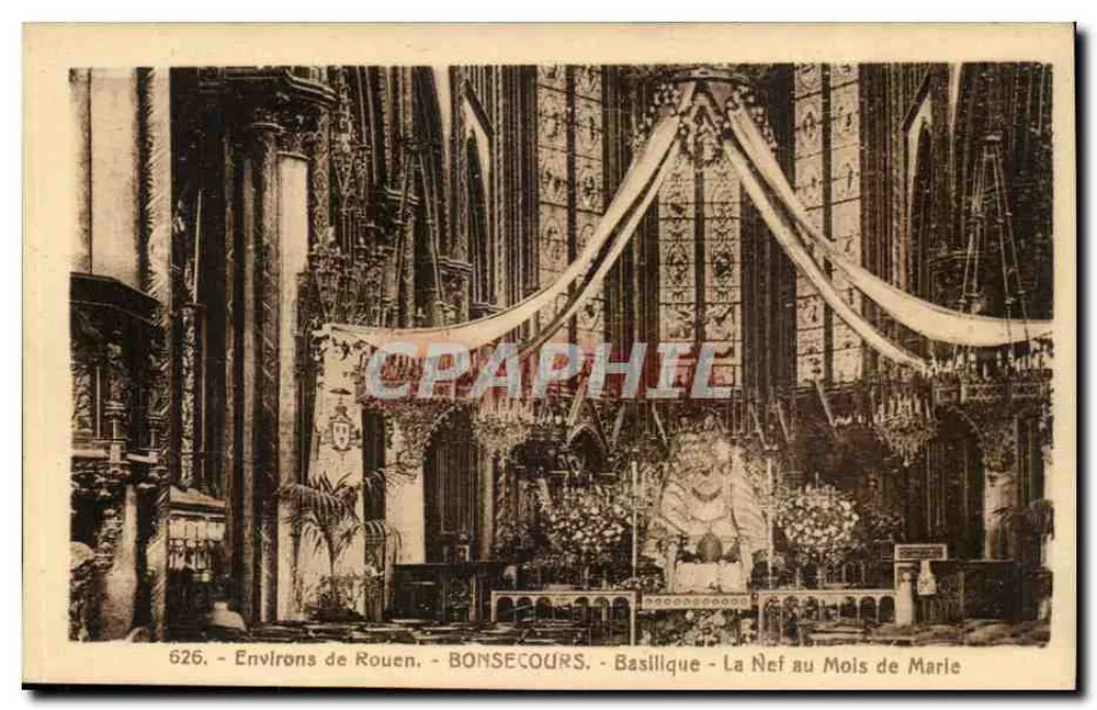 Um Rouen - Bonsecours - Basilika - Die Kirche im Monat Maria - Vorderseite