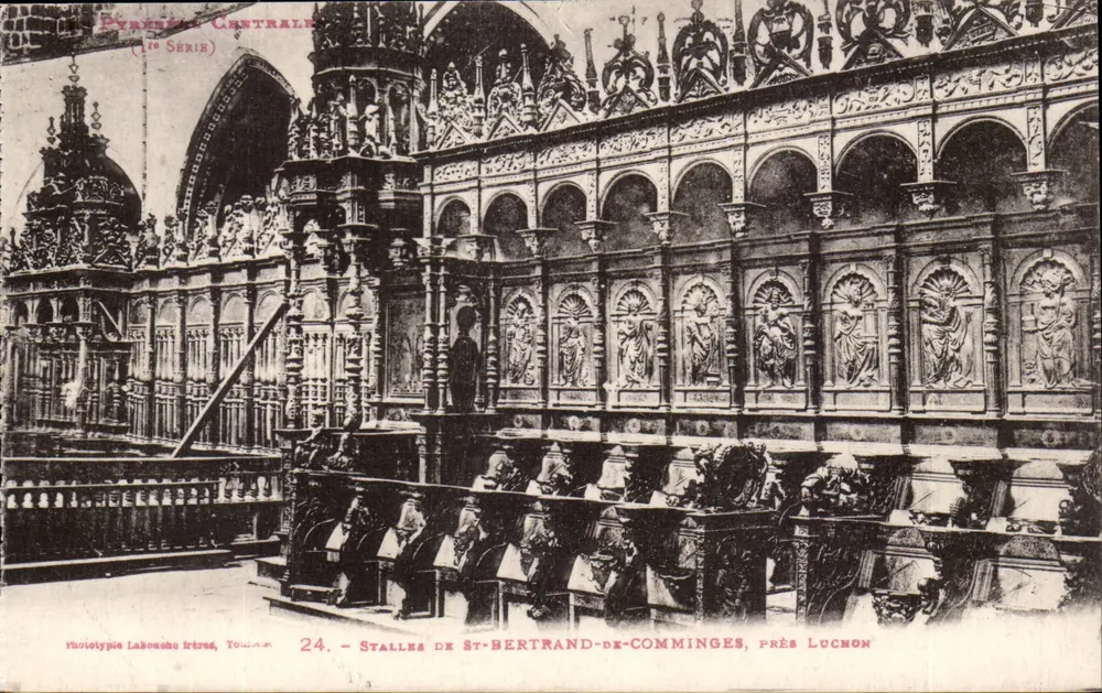 Stalles di San Bertrand de Comminges, vicino a Lucchon — Vista interna della chiesa — Fototipia Lakouche Irènes, Toulouse (1ª serie, n°24) - Recto