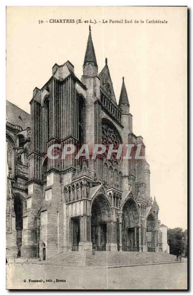 Chartres (E.-et-L.) — A Porta Sul da Catedral — G. Foucault, editor, Dreux - Frente