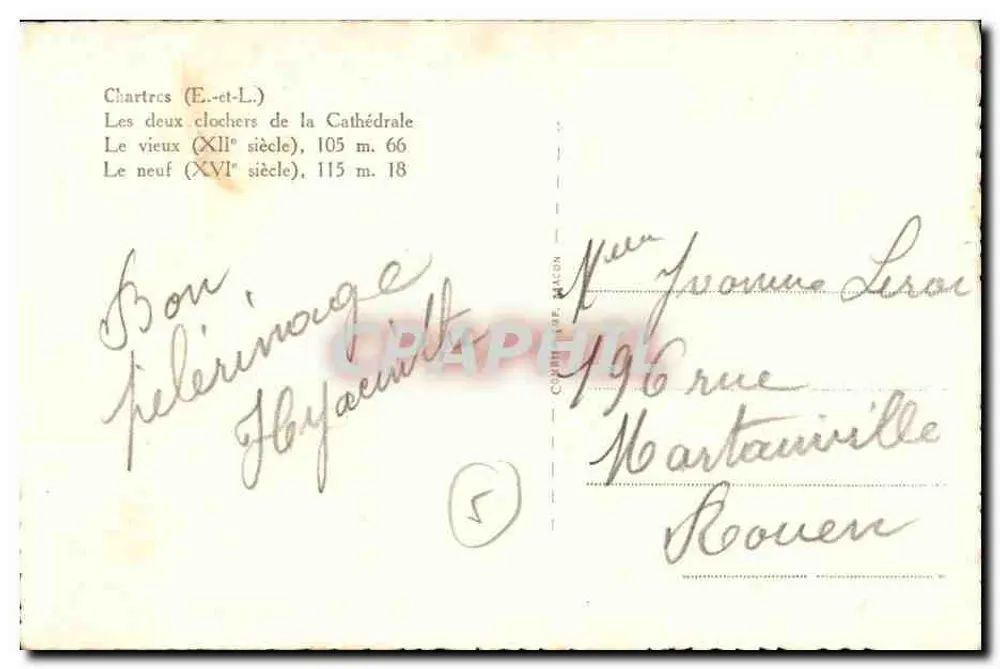 Chartres (E.-et-L.) — Catedral — Editor: Courrier de Mâcon, n° 66 - Verso