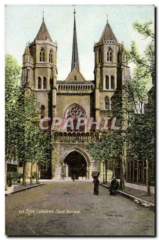 Dijon Catedral de São Benigno — vista da fachada gótica com suas duas torres e seu portal — editor não visível, número de série 419 - Frente