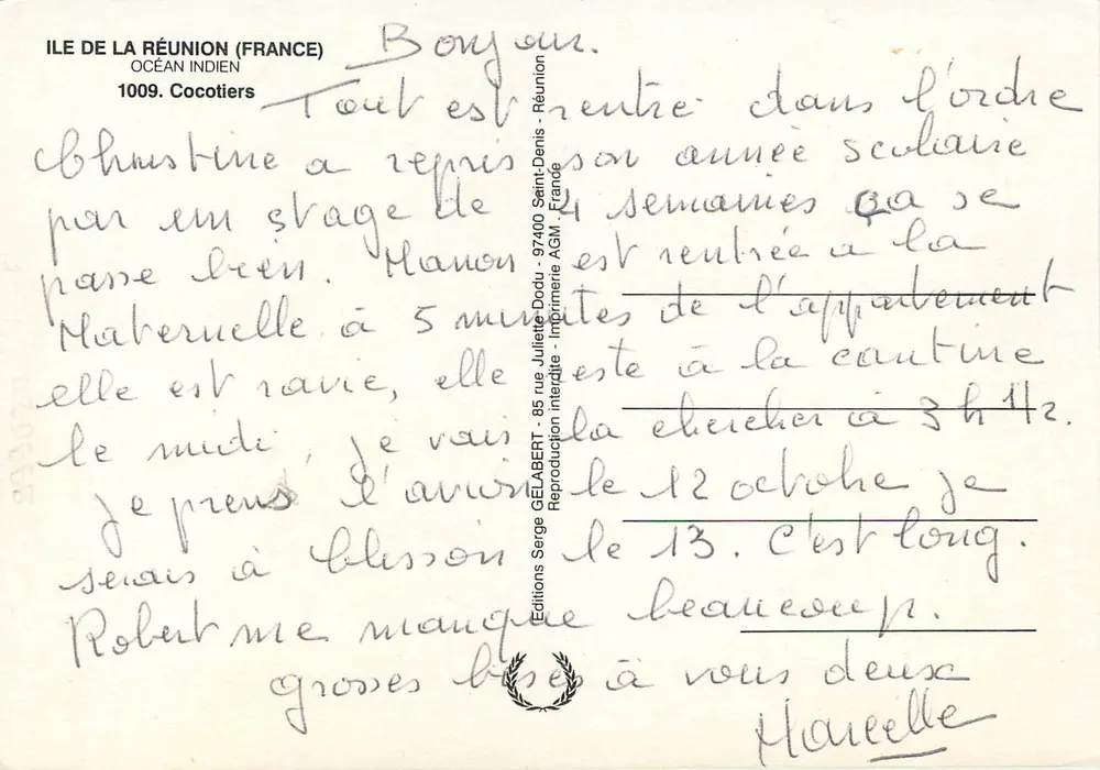 Kokospalmen — Île de La Réunion (Frankreich) — Éditions Gelabert - Rückseite