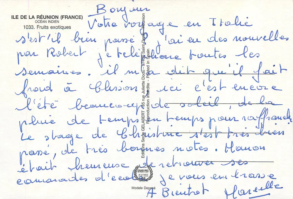Fruits exotiques — Ile de La Réunion (France) — Éditions GELABERT, Série 1033 - Verso