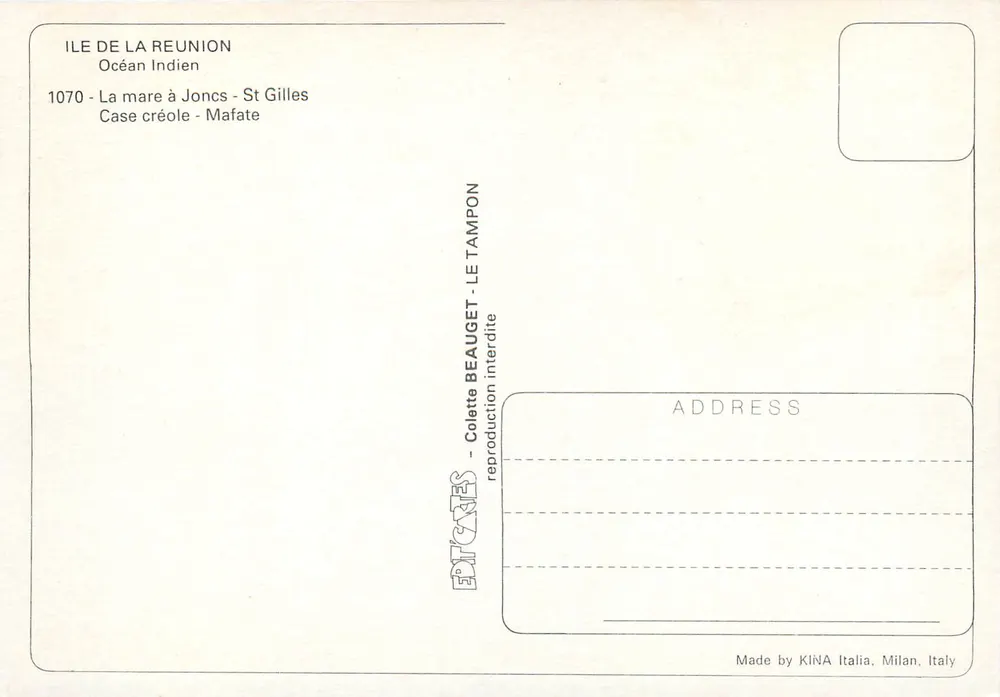 Insel La Réunion — Landschaften und Früchte — Verlag Colette Beauget, Mailand - Rückseite