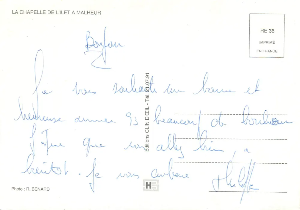Chapelle von Ilet bei Malheur — Île de la Réunion — Éditions CLIN D'ŒIL, Serie RE 36 - Rückseite